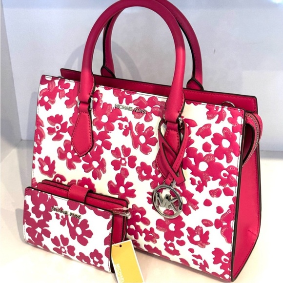 Michael Kors Sheila Medium Floral Print Satchel Bag & Matching Bifold Wallet Set - Picture 9 of 14